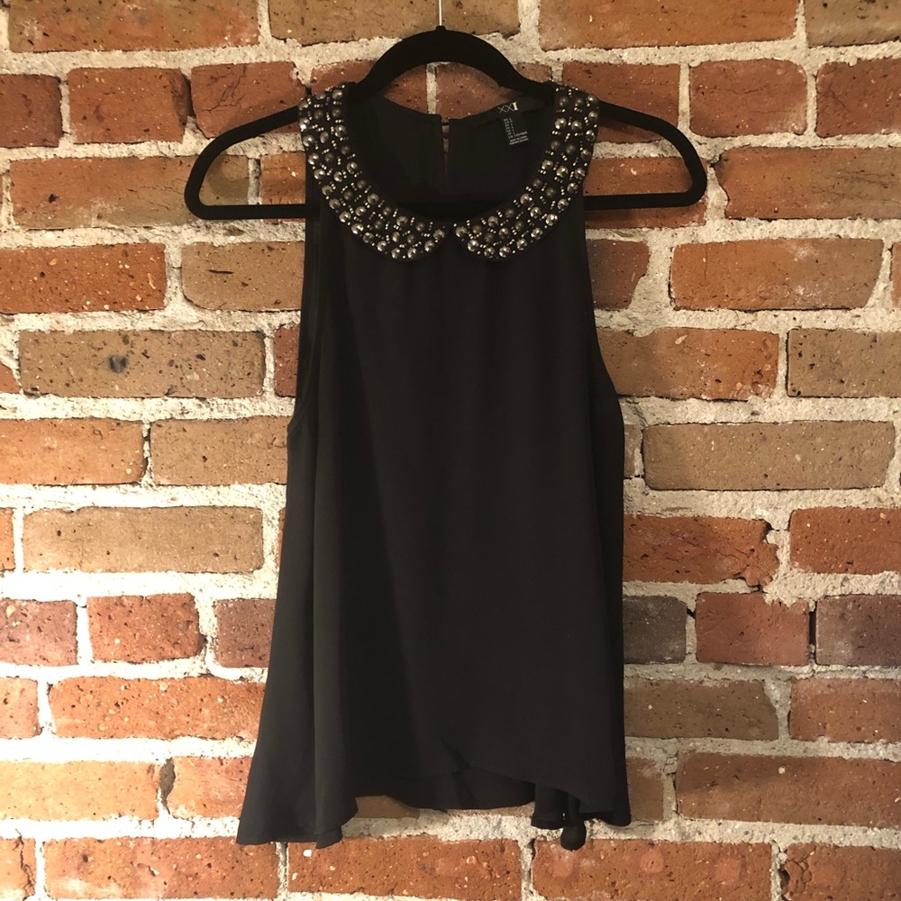 High neck tank with collar embellishments